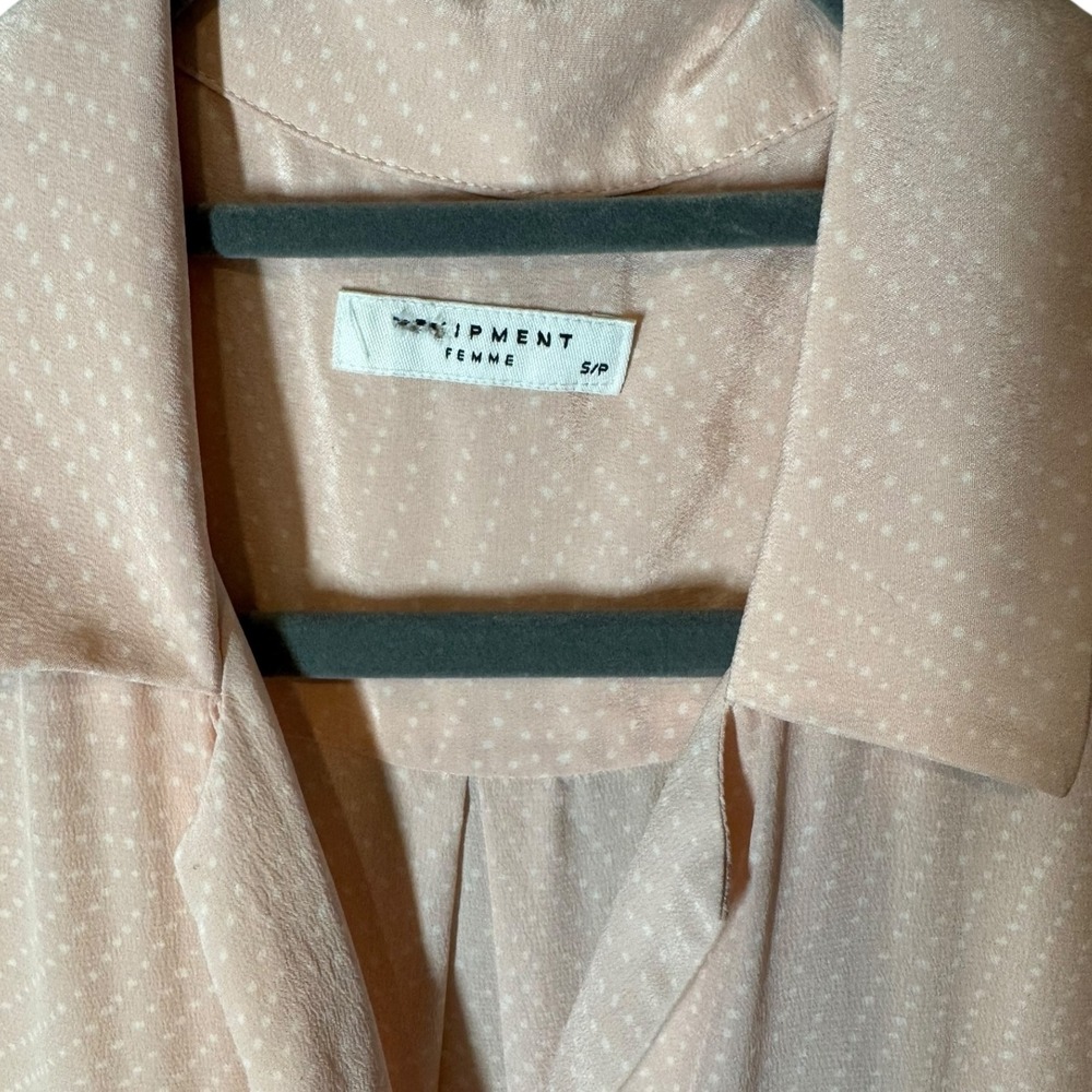 Equipment Femme Pink Silk Dot Print Long Sleeve Button Down Jumpsuit Small - Picture 7 of 9